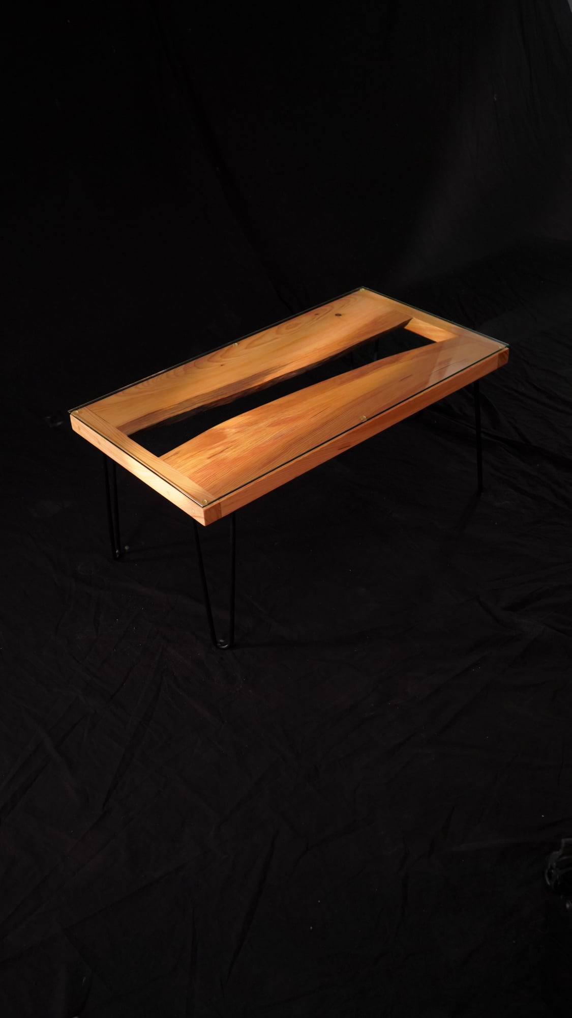 live edge dark metal overhead